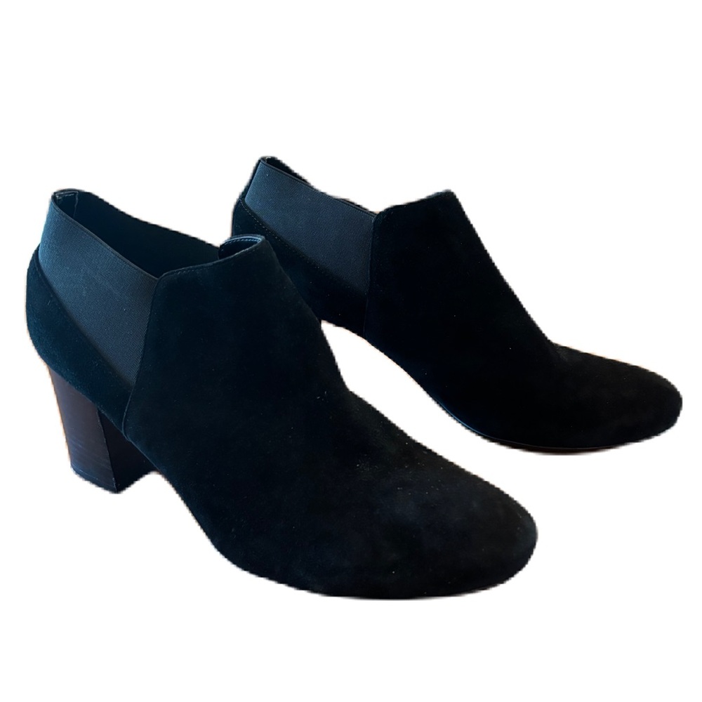 Vaneli Black Leather Suede Booties Block Heel Size 11